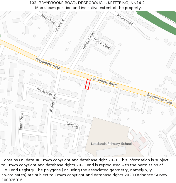 103, BRAYBROOKE ROAD, DESBOROUGH, KETTERING, NN14 2LJ: Location map and indicative extent of plot