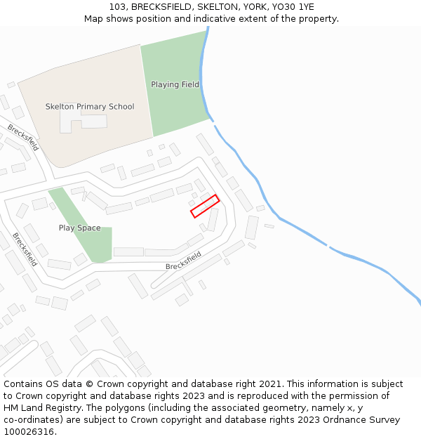 103, BRECKSFIELD, SKELTON, YORK, YO30 1YE: Location map and indicative extent of plot