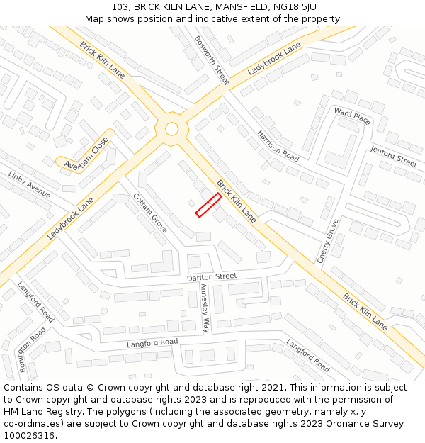 103, BRICK KILN LANE, MANSFIELD, NG18 5JU: Location map and indicative extent of plot