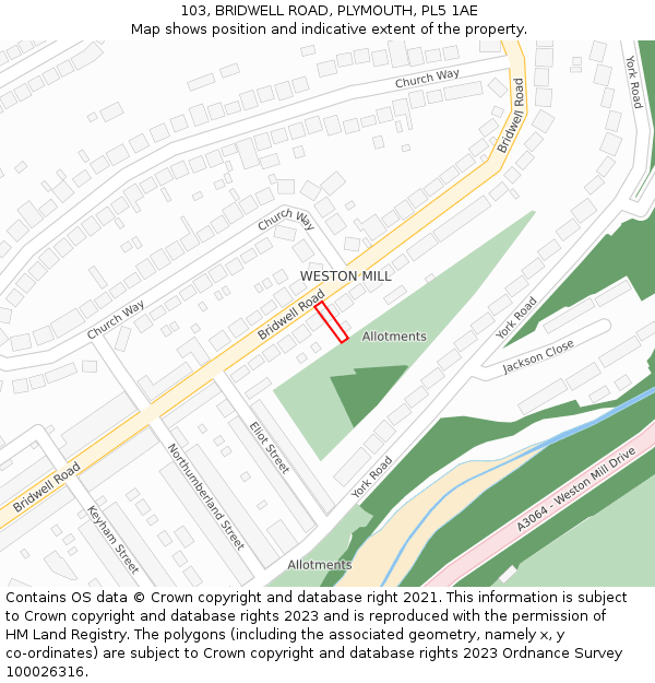 103, BRIDWELL ROAD, PLYMOUTH, PL5 1AE: Location map and indicative extent of plot