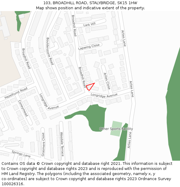 103, BROADHILL ROAD, STALYBRIDGE, SK15 1HW: Location map and indicative extent of plot