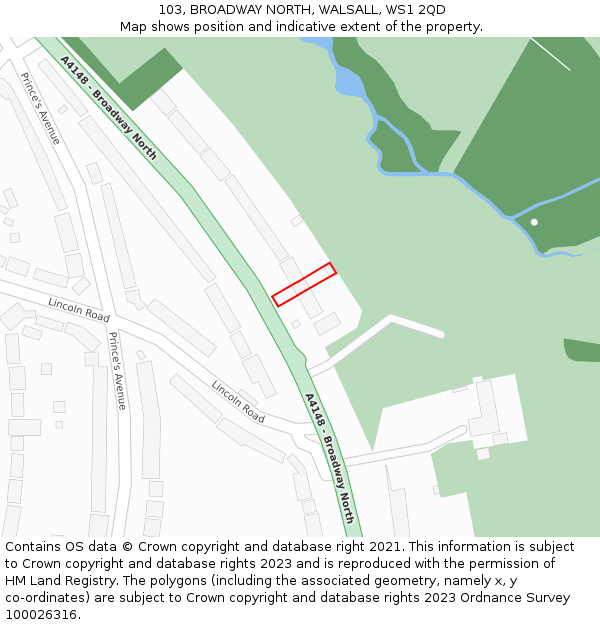 103, BROADWAY NORTH, WALSALL, WS1 2QD: Location map and indicative extent of plot