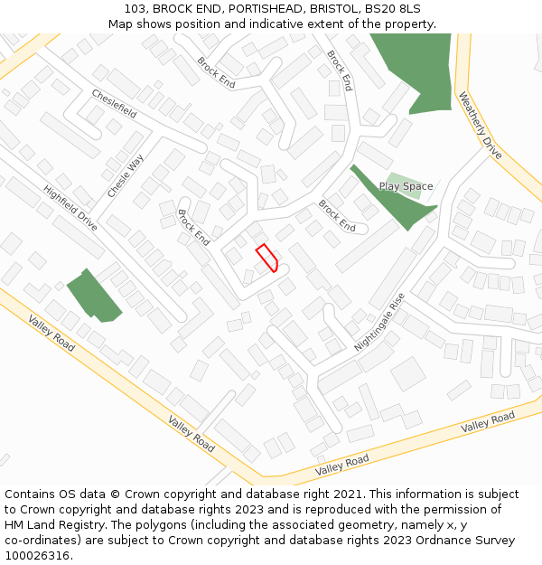 103, BROCK END, PORTISHEAD, BRISTOL, BS20 8LS: Location map and indicative extent of plot