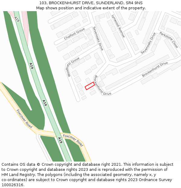 103, BROCKENHURST DRIVE, SUNDERLAND, SR4 9NS: Location map and indicative extent of plot