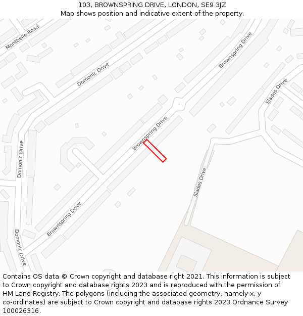 103, BROWNSPRING DRIVE, LONDON, SE9 3JZ: Location map and indicative extent of plot