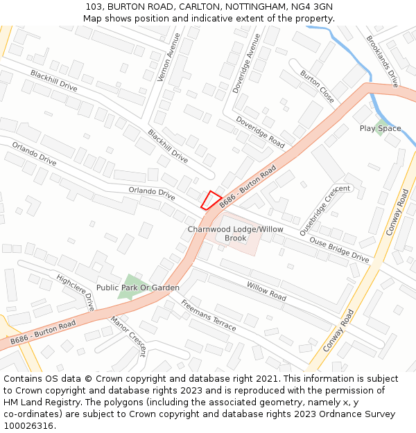 103, BURTON ROAD, CARLTON, NOTTINGHAM, NG4 3GN: Location map and indicative extent of plot