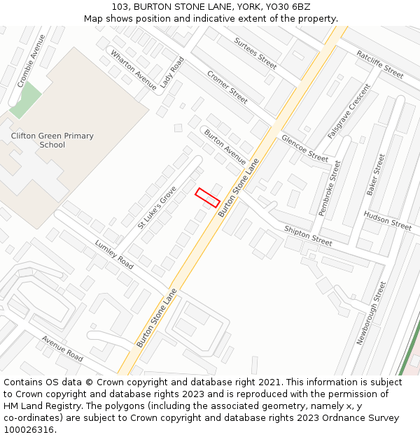 103, BURTON STONE LANE, YORK, YO30 6BZ: Location map and indicative extent of plot