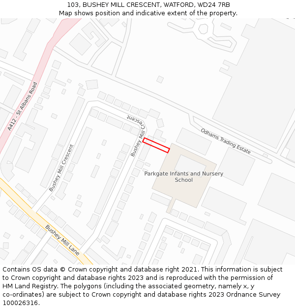 103, BUSHEY MILL CRESCENT, WATFORD, WD24 7RB: Location map and indicative extent of plot