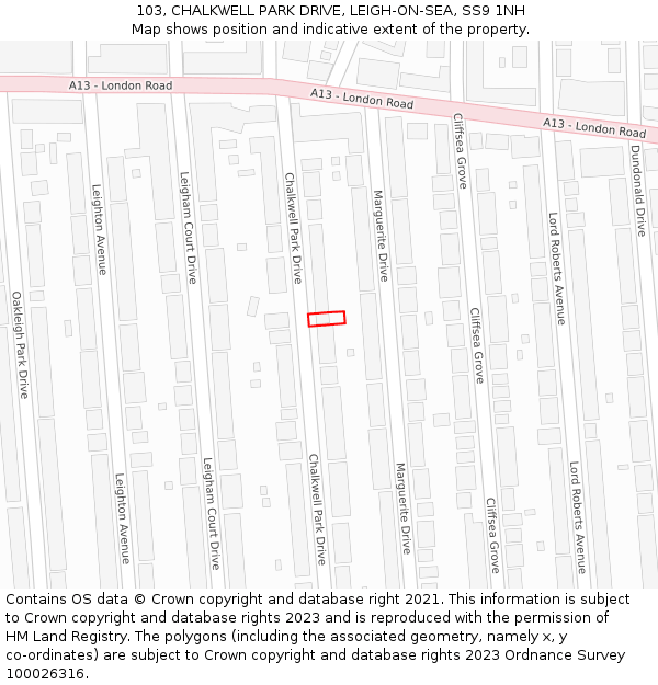 103, CHALKWELL PARK DRIVE, LEIGH-ON-SEA, SS9 1NH: Location map and indicative extent of plot