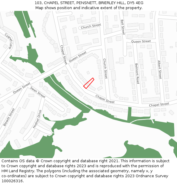 103, CHAPEL STREET, PENSNETT, BRIERLEY HILL, DY5 4EG: Location map and indicative extent of plot