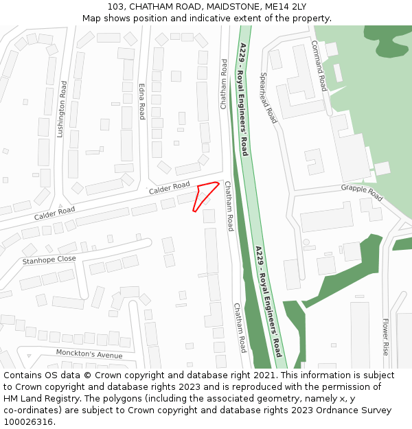103, CHATHAM ROAD, MAIDSTONE, ME14 2LY: Location map and indicative extent of plot