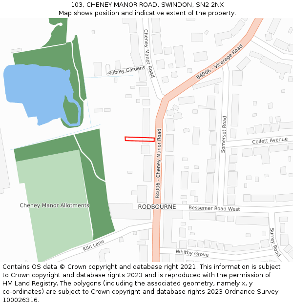 103, CHENEY MANOR ROAD, SWINDON, SN2 2NX: Location map and indicative extent of plot