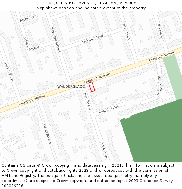 103, CHESTNUT AVENUE, CHATHAM, ME5 9BA: Location map and indicative extent of plot
