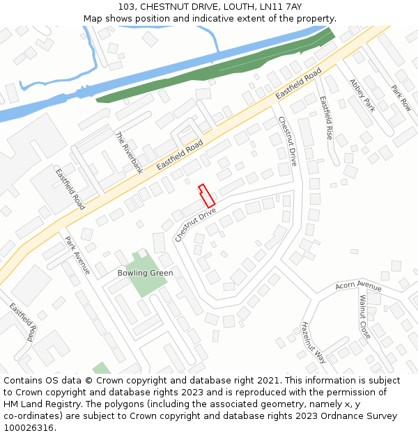 103, CHESTNUT DRIVE, LOUTH, LN11 7AY: Location map and indicative extent of plot