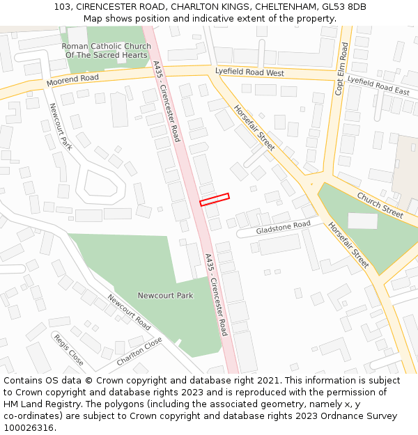 103, CIRENCESTER ROAD, CHARLTON KINGS, CHELTENHAM, GL53 8DB: Location map and indicative extent of plot