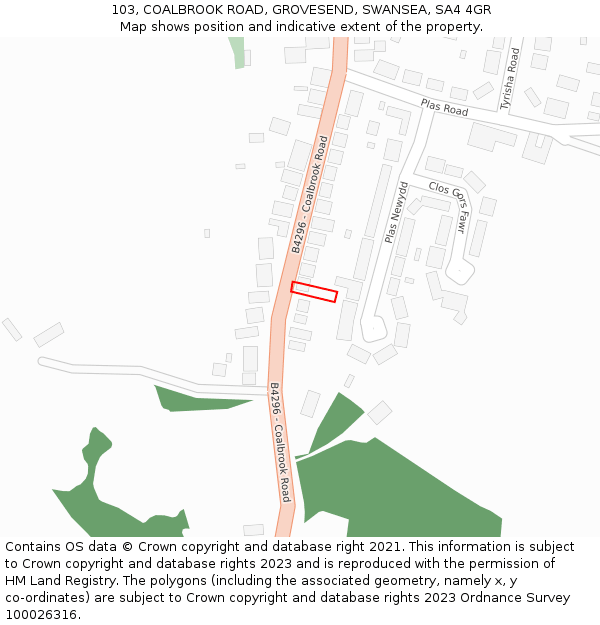 103, COALBROOK ROAD, GROVESEND, SWANSEA, SA4 4GR: Location map and indicative extent of plot