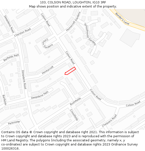 103, COLSON ROAD, LOUGHTON, IG10 3RF: Location map and indicative extent of plot