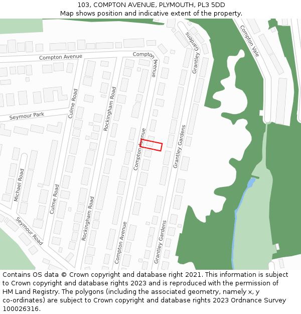 103, COMPTON AVENUE, PLYMOUTH, PL3 5DD: Location map and indicative extent of plot