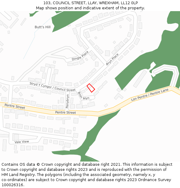103, COUNCIL STREET, LLAY, WREXHAM, LL12 0LP: Location map and indicative extent of plot