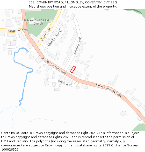 103, COVENTRY ROAD, FILLONGLEY, COVENTRY, CV7 8EQ: Location map and indicative extent of plot