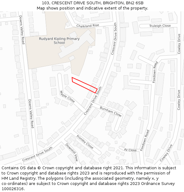 103, CRESCENT DRIVE SOUTH, BRIGHTON, BN2 6SB: Location map and indicative extent of plot