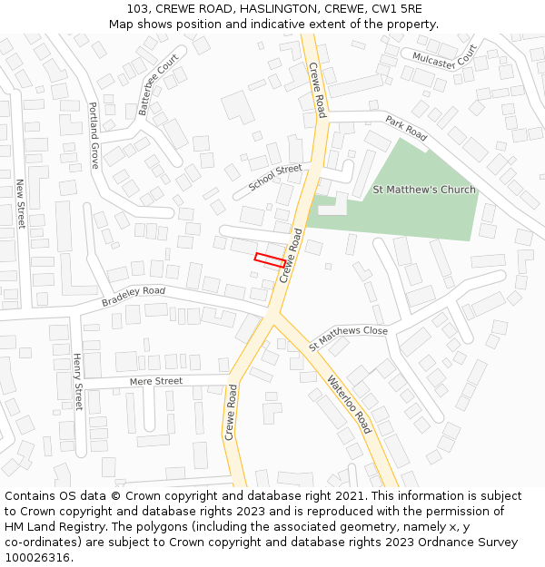 103, CREWE ROAD, HASLINGTON, CREWE, CW1 5RE: Location map and indicative extent of plot