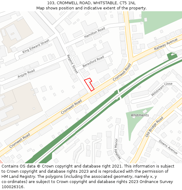 103, CROMWELL ROAD, WHITSTABLE, CT5 1NL: Location map and indicative extent of plot