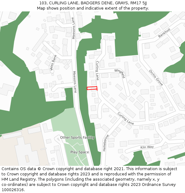 103, CURLING LANE, BADGERS DENE, GRAYS, RM17 5JJ: Location map and indicative extent of plot