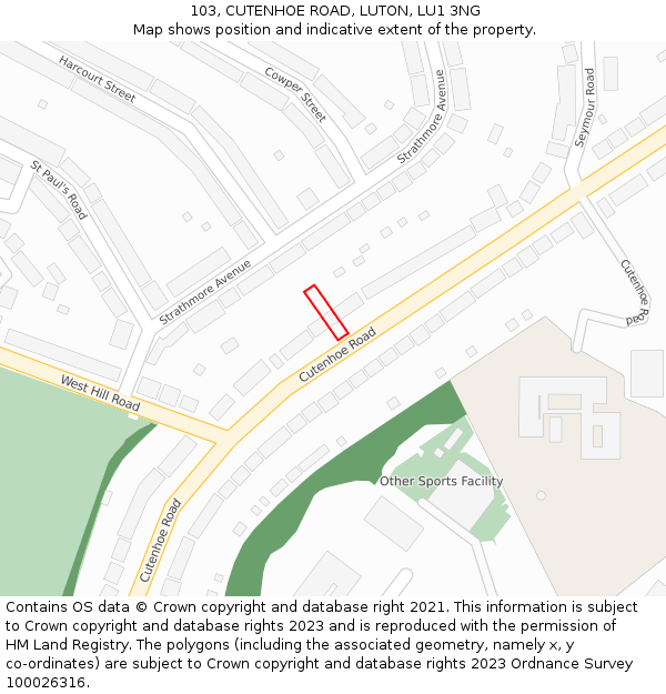 103, CUTENHOE ROAD, LUTON, LU1 3NG: Location map and indicative extent of plot