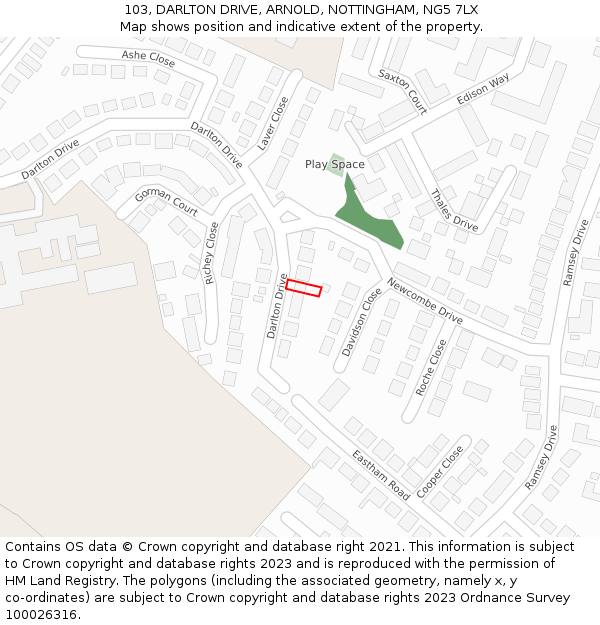 103, DARLTON DRIVE, ARNOLD, NOTTINGHAM, NG5 7LX: Location map and indicative extent of plot