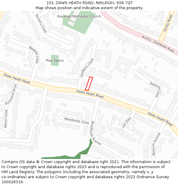 103, DAWS HEATH ROAD, RAYLEIGH, SS6 7QT: Location map and indicative extent of plot