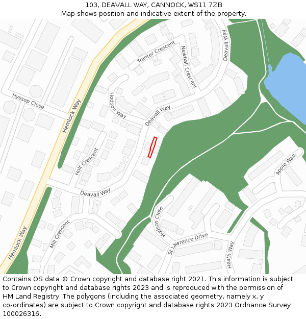 103, DEAVALL WAY, CANNOCK, WS11 7ZB: Location map and indicative extent of plot