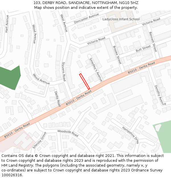 103, DERBY ROAD, SANDIACRE, NOTTINGHAM, NG10 5HZ: Location map and indicative extent of plot