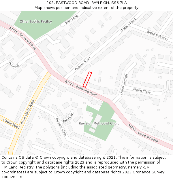 103, EASTWOOD ROAD, RAYLEIGH, SS6 7LA: Location map and indicative extent of plot