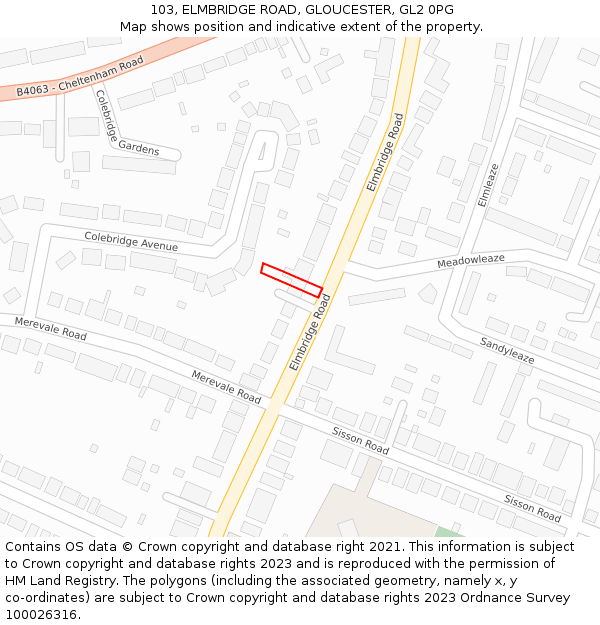 103, ELMBRIDGE ROAD, GLOUCESTER, GL2 0PG: Location map and indicative extent of plot