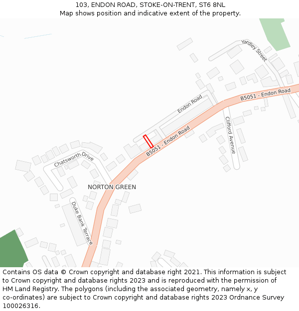 103, ENDON ROAD, STOKE-ON-TRENT, ST6 8NL: Location map and indicative extent of plot