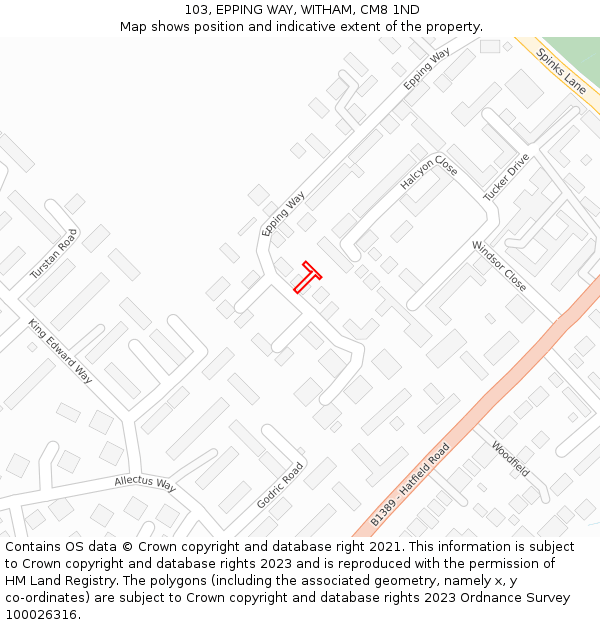 103, EPPING WAY, WITHAM, CM8 1ND: Location map and indicative extent of plot