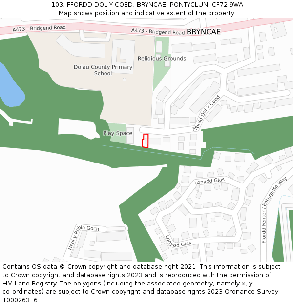 103, FFORDD DOL Y COED, BRYNCAE, PONTYCLUN, CF72 9WA: Location map and indicative extent of plot