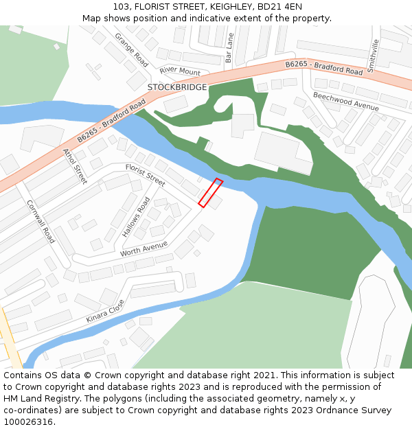 103, FLORIST STREET, KEIGHLEY, BD21 4EN: Location map and indicative extent of plot