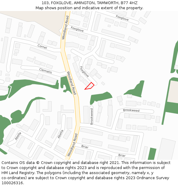 103, FOXGLOVE, AMINGTON, TAMWORTH, B77 4HZ: Location map and indicative extent of plot