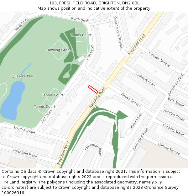 103, FRESHFIELD ROAD, BRIGHTON, BN2 0BL: Location map and indicative extent of plot