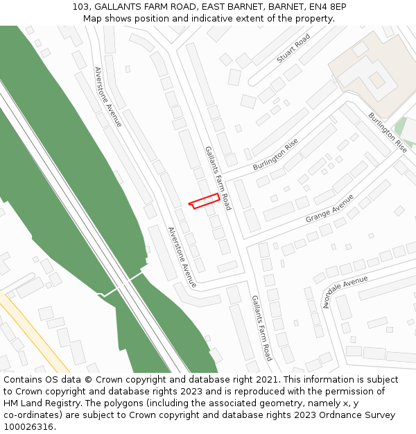 103, GALLANTS FARM ROAD, EAST BARNET, BARNET, EN4 8EP: Location map and indicative extent of plot