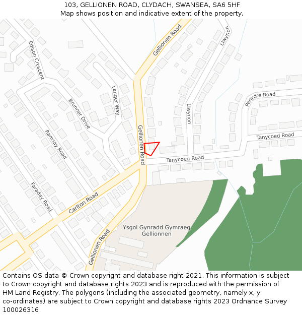 103, GELLIONEN ROAD, CLYDACH, SWANSEA, SA6 5HF: Location map and indicative extent of plot