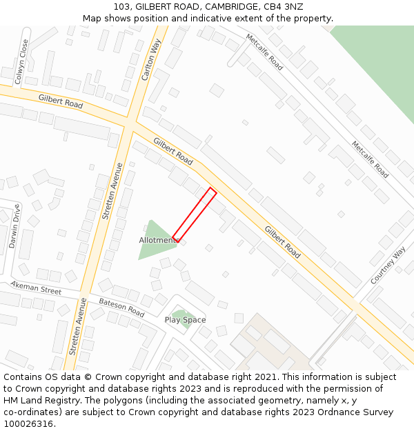 103, GILBERT ROAD, CAMBRIDGE, CB4 3NZ: Location map and indicative extent of plot