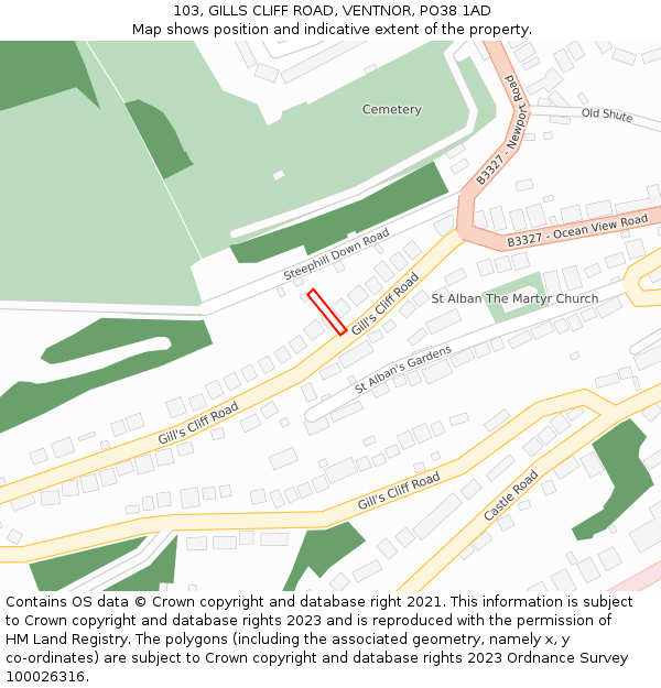 103, GILLS CLIFF ROAD, VENTNOR, PO38 1AD: Location map and indicative extent of plot