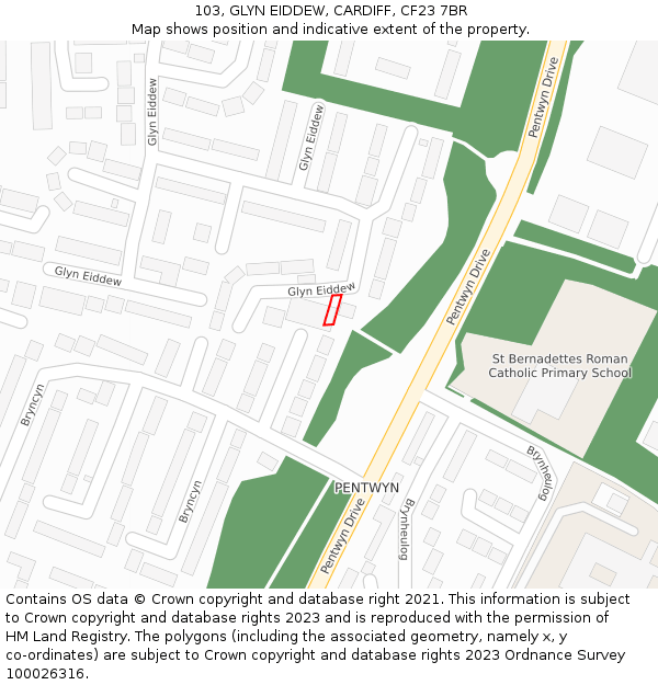103, GLYN EIDDEW, CARDIFF, CF23 7BR: Location map and indicative extent of plot