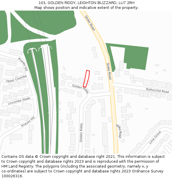 103, GOLDEN RIDDY, LEIGHTON BUZZARD, LU7 2RH: Location map and indicative extent of plot