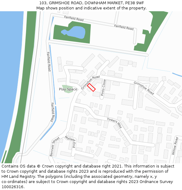 103, GRIMSHOE ROAD, DOWNHAM MARKET, PE38 9WF: Location map and indicative extent of plot