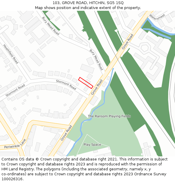 103, GROVE ROAD, HITCHIN, SG5 1SQ: Location map and indicative extent of plot