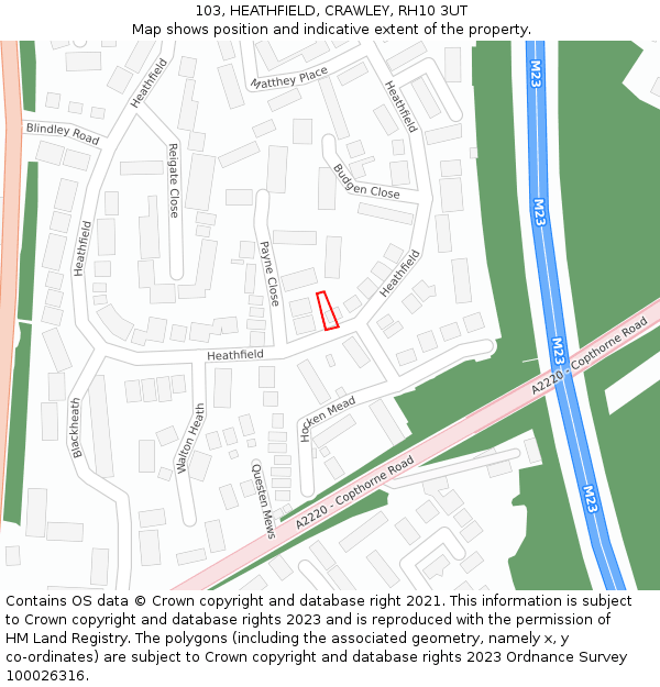 103, HEATHFIELD, CRAWLEY, RH10 3UT: Location map and indicative extent of plot